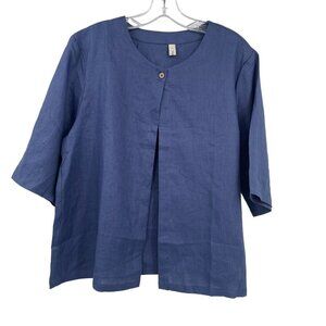 Amazhiyu 100% Linen Crop Open Front Cardigan Size L Lightweight‎ Lagenlook Beach